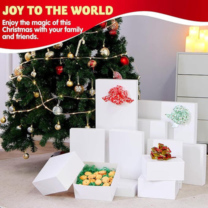 JOYIN 12PCS Christmas White Gift Boxes with Lids for Presents, 4" Deep Large Shirt Robe Wrapping Box, 4 Different Sizes Holiday Festive Lingerie Cupcake DIY Kraft Cardboard Boxes