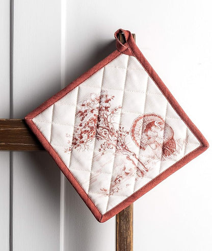 Maison d' Hermine Pot Holders Set 100% Cotton Heat Resistant Potholders 8" x 8" Hot Pads with Loop BBQ, Cooking, Baking, Grilling, Kitchen, Handling Hot Pans (Pack of 2, Holy Jouy - Red)