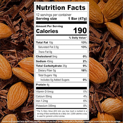 JONESBAR Organic Plant Based Protein Bars | Dark Chocolate Almond | Fruit & Nut Bar, Kosher, Gluten Free, Breakfast Bars, School Snacks, Vegan Snack & Healthy Snacks for Adults and Kids (Pack of 12)