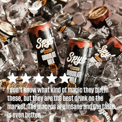 Spylt High Protein Max Chocolate Milk with 140mg Caffeine & 20g Protein - 90 Calories, Ready to Drink, Sugar Free, Lactose Free Milk, Perfect for Workout Recovery & Afternoon Pick Me Up - 12 Count