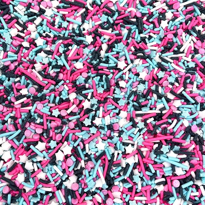Manvscakes, pink sprinkles, valentines, cake sprinkles, gluten free, cookies, chocolate, fondant, princess topping, ice cream, edible, dessert decoration (Black Pink Blue)
