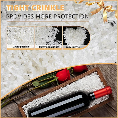 LWWTBS Crinkle Cut Paper 7oz Shredded Packing Grass Cushion Paper for Gift Baskets Christmas Wedding Birthday Bridesmaid Engagement Craft Gift boxes Stuffing Bags Filler (White)