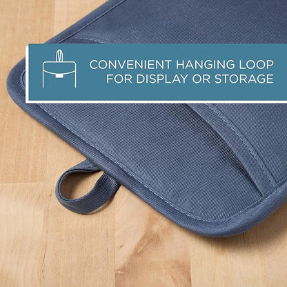 TOWN & COUNTRY BASICS Basketweave Soft Silicone Pot Holder 2-Pack Set, Heat Resistant up to 500F, Flexible Silicone, Non-Slip Grip, Blue, 7.5"x10"