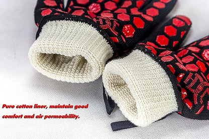 J H Heat Resistant Oven Glove:EN407 Certified 932 °F, 2 Layers Silicone Coating, Oven Mitts for Cooking, Kitchen, Fireplace,Camping, Grilling