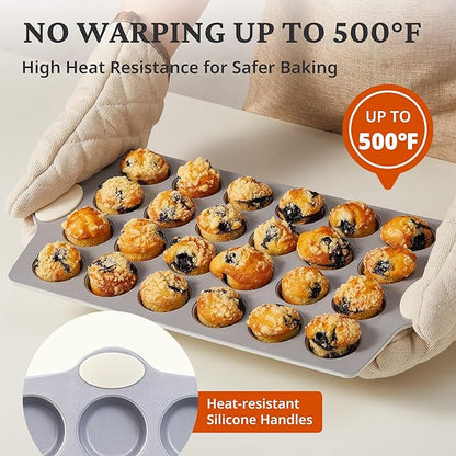 BRONYPRO Ceramic Mini Muffin Pan, 24-Cup Nonstick Aluminized Steel Cupcake Pans, Healthy Non-Toxic Ceramic Coating Mini Muffin Tin, 1Pack Cup Cake Pans for Baking Cream