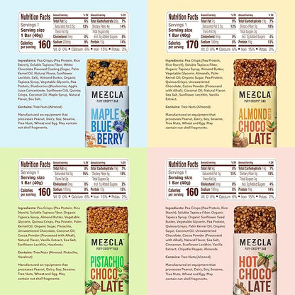 Mezcla Puff Crispy Protein Bars, Gluten Free & Vegan Protein Bars, 10g Protein, Alt for Crispy Rice Treat, Granola Bars & Breakfast Bars, Healthy Snacks for Adults, Variety Pack, 8 Count
