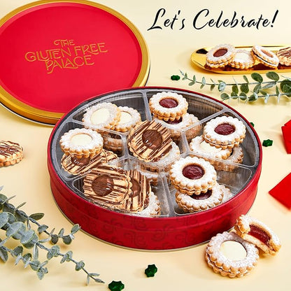 Gluten Free Palace Cookie Gift Basket – Assorted Shortbread Linzer Tart Cookies in Tin – Variety Cookie Gift for Birthday, Anniversary, Adults, Men & Women