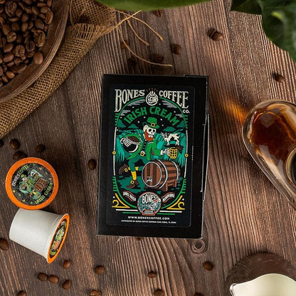 Bones Coffee Company Flavored Coffee Bones Cups Irish Cream Flavored Pods | 12ct Single-Serve Coffee Pods Compatible with Keurig 1.0 & 2.0 Keurig Coffee Maker