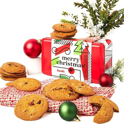 David's Cookies Merry Christmas Thin And Crispy Cookies in Mini Sweet Sampler Tin – Delicious Gourmet Crunchy Cookies, Festive Food Gift For Friends, Family – Christmas Treats For Holiday Gatherings
