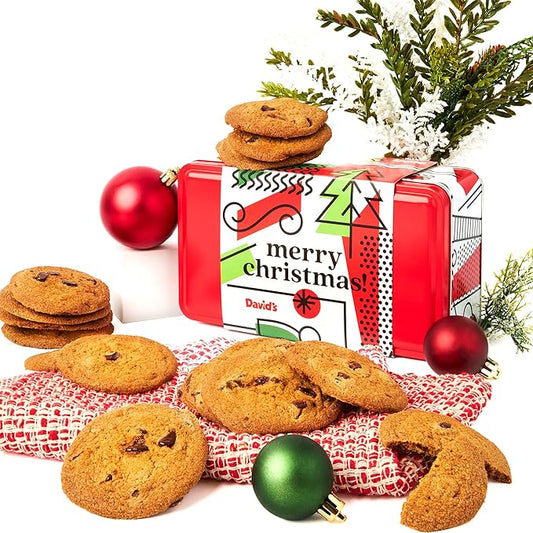 David's Cookies Merry Christmas Thin And Crispy Cookies in Mini Sweet Sampler Tin – Delicious Gourmet Crunchy Cookies, Festive Food Gift For Friends, Family – Christmas Treats For Holiday Gatherings