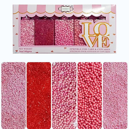 Confect Sprinkles for Cakes & Cupcakes Decoration Assorted pack of 5 Pink Pop Sprinkles Mix Blush Pink, Baby Suger & Coral Dragees Baby Pink Jimmies Vegan, Gluten-Free, Nut-Free, Soy-Free, Dairy-Free , Handcrafted Sprinkle- 5 Oz