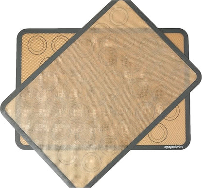 Amazon Basics Silicone Baking Mat for Macarons, Non-Stick, Food Safe, 16.5" x 11.6", Beige/Gray, Pack of 2