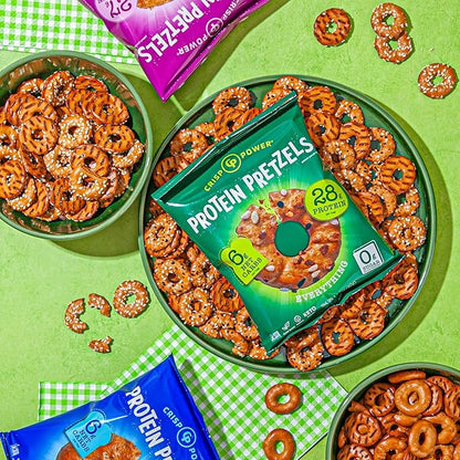 Crisp Power Protein Pretzels, Variety Pack With Sea Salt, Sesame, & Everything, Vegan Keto Snack, Plant Based Protein, Low Carb Crunchy Pretzel Snacks, No Added Sugar, No Seed Oils, 1.75 Oz Bags, 6 Pack