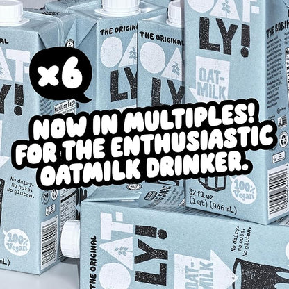 Oatly Original Oatmilk - Shelf-Stable, Creamy, Dairy-Free, Plant-Based Milk for Cereal, Smoothies, Baking & More (32 oz, 6-pack)