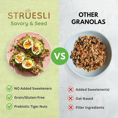Struesli Savory + Seed Organic Granola, Nut, Grain & Gluten Free, Healthy Snacks with Pumpkin, Sunflower & Chia Seeds, Hemp Hearts, Flax, Tiger Nuts & Sea Salt, Plant Based, Keto & Paleo, 9 Oz