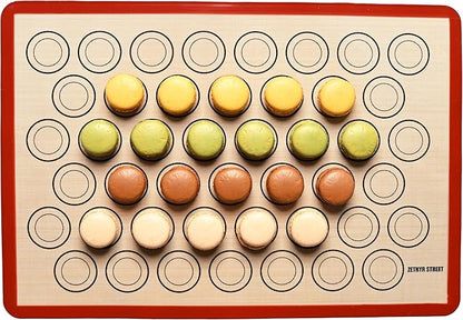 Macaron Silicone Baking Mats - Non-Stick Macaron Mat for Easy Baking | Heat Resistant & Dishwasher Safe Macaron Baking Mat | Reusable & Eco-Friendly, 3/4 Size - Pack of 3 - For Macarons Red Border