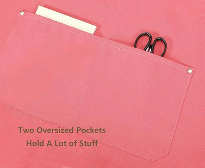 AFUN Chef Aprons for Women Men with Large Pockets, Cotton Canvas Cross Back Water Repellent Work Apron, Size M to XXL (Pink)