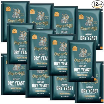 One in a Mill Instant Dry Yeast Packets | Fast Acting Self Rising Yeast for Baking Bread, Cake, Pizza Dough Crust | Kosher | Quick Rapid Rise Leavening Agent for Pastries | 12 Packets