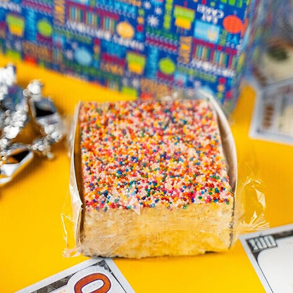 Birthday Billionaire Gift Box by Send A Cake – Ready-to-Gift Music Box with Sweet Caramels & 3" Sprinkle Dot Crispy Cake – No Assembly, Unique Birthday Gift for Women, Men & Kids