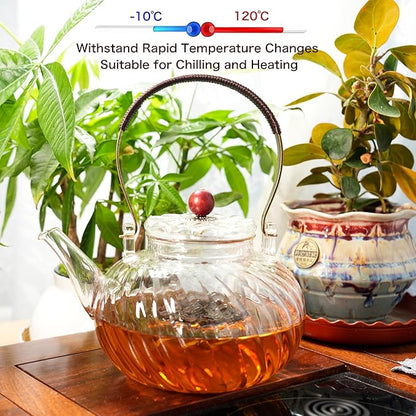 Glass Teapot with Removable Infuser, Stovetop Safe Glass Tea Kettle, 980 ml 33 oz, Clear Teapot for Loose Tea, Tea pot for Blooming Flower Tea and Loose Leaf, Tea Maker Gift