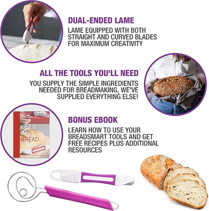 Artisan Bread Making Kit - 5PC Sourdough Bread Baking Supplies Set - Lame, Scraper, Whisk, Banneton Bread Proofing Basket & Cotton Liner