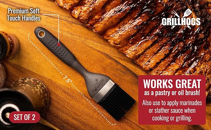 Silicone Sauce Basting Brush, Premium Soft Touch Handles, Pastry and Oil Brush & Barbecue Grilling, Dishwasher Safe & Heat Resistant, Set of 2 (7.5" & 12")