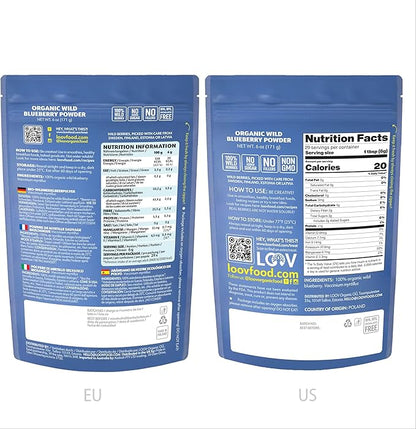 LOOV Organic Wild Blueberry Powder - 29-Day Supply, 6 Oz, Good for Smoothie & Breakfast, Freeze-Dried, from Northern Europe, No Added Sugar