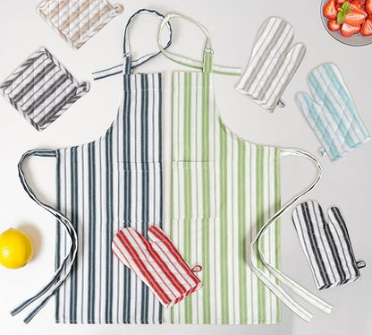 Cotton Professional Apron For Kitchen – 28 x 32 Inches – For Women & Men – Useful When Cooking, Baking, Gardening – Adjustable Strap Around Waist & Neck With Pockets Taupe Stripes