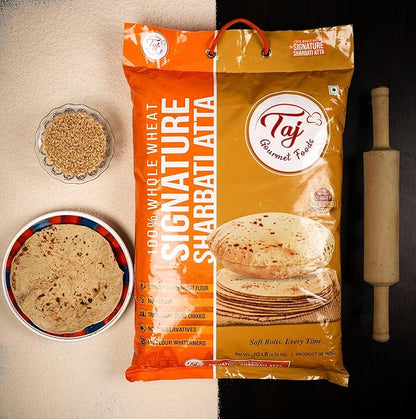TAJ Signature Sharbati Atta 2-Pounds | Chakki Atta - Stone Ground 100% Whole Wheat Flour, Chappati Flour | No Mix