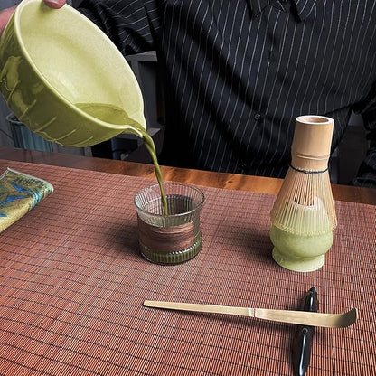Matcha Whisk Set (7pcs) - Matcha Set with Whisk,Pouring Spout Bowl(15oz),Chasen Holder,Powder Sifter,Bamboo Scoop with Stand,Tea Cloth,Perfect Tools Kit for Tea Ceremony(Celadon Green)