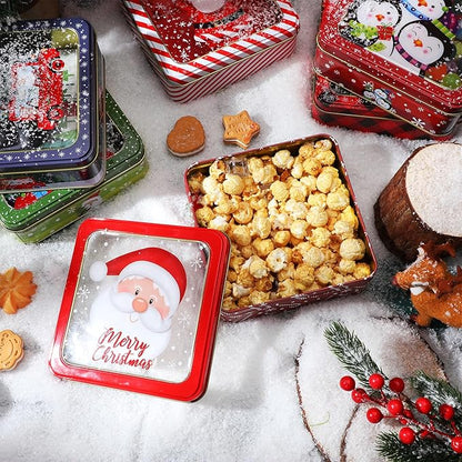 Tioncy 8 Pcs Christmas Cookie Tins with Lids Large Cookie Boxes Metal Empty Tins Santa Tinplate Xmas Gift Box for Christmas Holiday Candies Treats Storage Container (Classic)