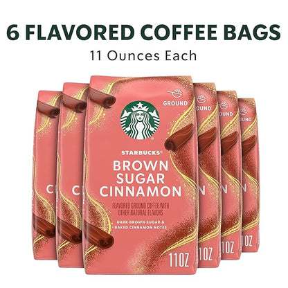 Starbucks Ground Coffee, Brown Sugar Cinnamon Naturally Flavored Coffee, 100% Arabica, Limited Edition, 6 Bags (11 Oz Each)