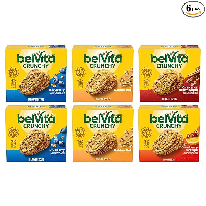 belVita Breakfast Bars Biscuits Variety Pack, 4 Flavors, 30 Total Packs, Christmas Stocking Stuffers, 6 Boxes (4 Biscuits Per Pack)