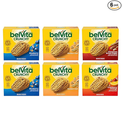 belVita Breakfast Bars Biscuits Variety Pack, 4 Flavors, 30 Total Packs, Christmas Stocking Stuffers, 6 Boxes (4 Biscuits Per Pack)