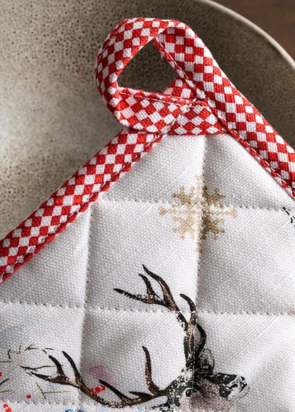 Maison d' Hermine Pot Holders 100% Cotton Heat Resistant Potholders 8" x 8" Hot Pads with Loop BBQ, Cooking, Baking, Grilling, Kitchen, Handling Hot Pans (Pack of 1, Rural Christmas)