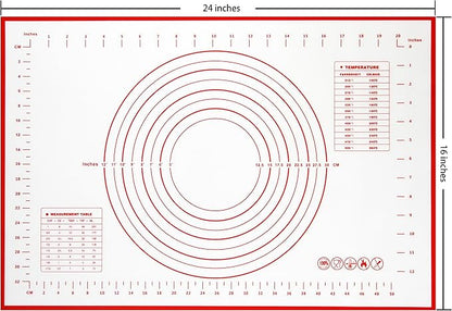 Yansumi silicone pastry non stick baking mat with measurement fondant mat with three sizes for silicone baking mat, counter mat, dough rolling mat,fondant/pie crust mat. (L,24"L x 16"W,Red)