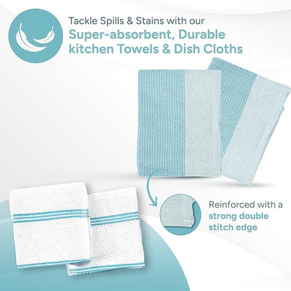 Casa Platino Oven Mitts and Pot Holders Sets, 8-Piece – 500°F Heat Resistant Mini Oven Mitts with Silicone Grip, Potholders for Kitchens, 2 Kitchen Towels & 2 Dish Cloths – Non-Slip & Durable – Aqua