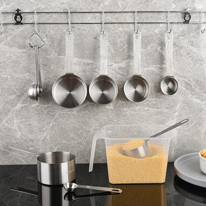 Measuring Cups and Spoons Set 14, 18/8 Stainless Steel Measuring Cups and Spoons Set for Baking & Kitchen, Metric & US Metal 6 Measuring Cups and 7 Measuring Spoons with 1 Leveler