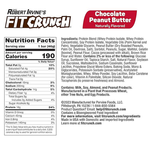 FITCRUNCH Snack Size Protein Bars, 6-Layer Baked Bar, 3g of Sugar, Gluten Free & Soft Cake Core (9 Bars, Chocolate Peanut Butter)