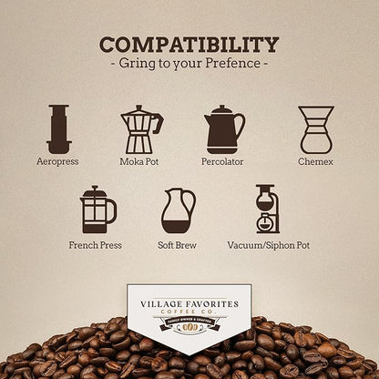 Village Favorites Flavored Coffee – Low Acid, Mold-Free, 100% Arabica, Slow Roasted Medium Roast, Smooth & Stomach Friendly, Ground, 1LB Bag (16oz)- Kosher (16oz, Apple Crumb Cake)