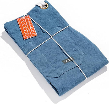 Caldo Linen Kitchen Apron for Cooking- Mens and Womens Linen Bib Apron for Professional Chef, Server, or Barista- Adjustable with Pockets (Vintage Blue)