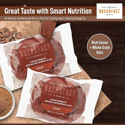 Susie's Smart Breakfast Cookie Healthy Omega3s and Protein Rich cocoa, 63 Ounce (Pack of 18)