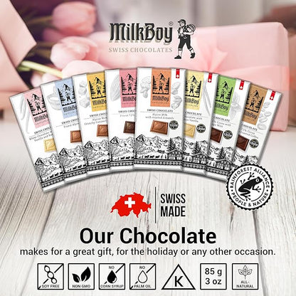 Milkboy Swiss Chocolates Gourmet Milk Chocolate Bars - Dark Chocolates - White Chocolate Bar - Premium Handmade Chocolate Variety - Kosher - GMO Free - Chocolates Candy - (Pack of 5)