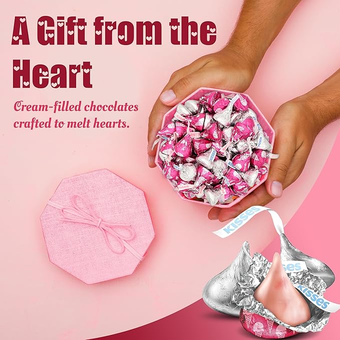 Kisses Milk Chocolate & Strawberry Ice Cream Mix – 1 lb Bag (Approx. 95 Pieces) in Silver & Pink Foils – Perfect Valentine's Candy for Gift Bags, Candy Bowls, Party Favors, and Baking Decorations