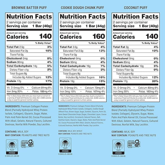 Built Bar, Puff Protein Bars, Variety Pack, Collagen, On-the-go Snacks, Breakfast Bar, Mixed Sampler, 12 Pack
