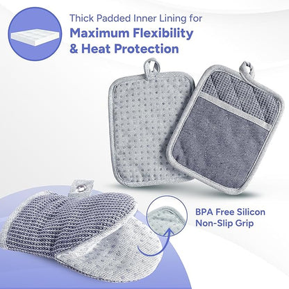 Casa Platino Silicone Oven Mitts & Potholders, 4-Piece – Pot Holders and Oven Mitts for BBQ & Baking, Oven Mitt for Kitchen & Microwave – Heat Resistant Up to 500°F, Durable & Flexible – Indigo