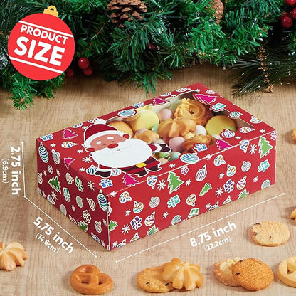 JOYIN 12 PCS Christmas Cookie Boxes for Gift Giving, 8.75" x 5.75" x 2.75" Bakery Treat Boxes Containers with Window for Xmas Holiday Birthday Party Pastries, Cupcakes, Brownies, Donuts, Baked Goods
