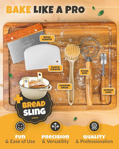Dutch Oven for Bread Baking - incl. Sourdough Bread-Baking Supplies like Banneton Bread-Proofing Basket - 5QT Enameled Cast Iron Bread-Oven with Lid, Baking Pan, Scoring Tool Lame