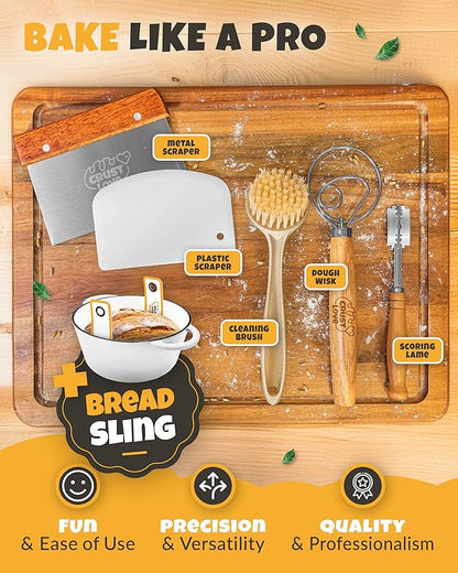 Dutch Oven for Bread Baking - incl. Sourdough Bread-Baking Supplies like Banneton Bread-Proofing Basket - 5QT Enameled Cast Iron Bread-Oven with Lid, Baking Pan, Scoring Tool Lame