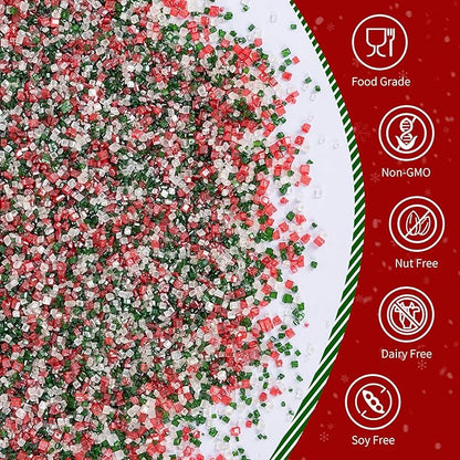 Christmas Sanding Sugar Sprinkles,150g/5.3oz,Edible Red Green and White Sprinkle for Cake Decorating,Colored Crystals Sprinkle Mix for Cookies,Ice Cream,Fondant Cake,Caramel Apples,Cupcakes Decoration Topper,Desserts,Wedding Birthday Christmas Thanksgi...